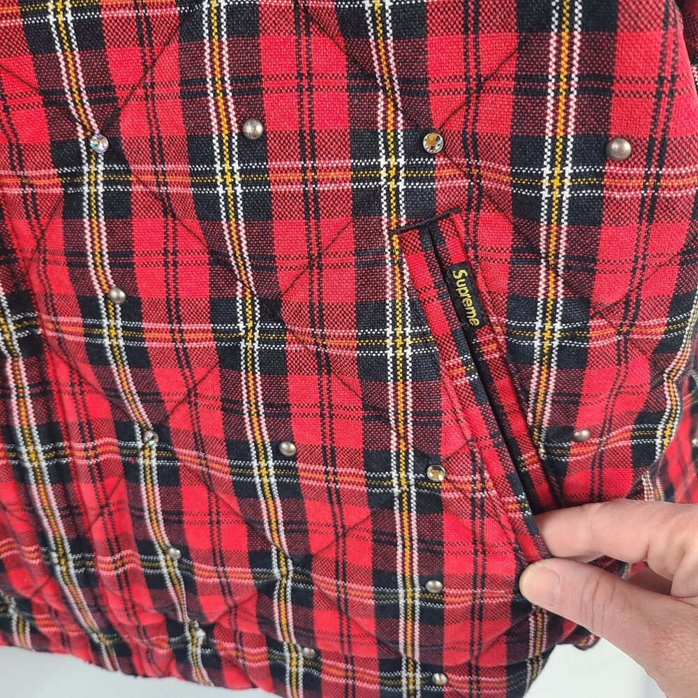 NWT Supreme x B.B. Simon Quilted Red Plaid Work Jacket w/ Studded Collar Sz L - Picture 5 of 16